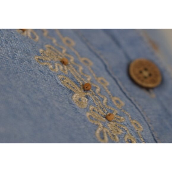 Vintage 90s Blue Embroidered‎ Button Down Blouse - Picture 6 of 8